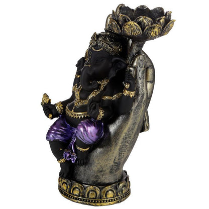 Decorative Purple, Gold & Black Ganesh - Lotus Tea Light Holder - DuvetDay.co.uk