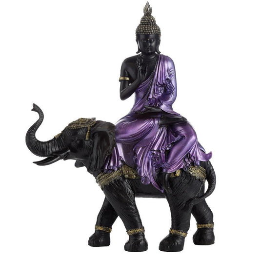 Decorative Purple, Gold & Black Thai Buddha - Riding Elephant - DuvetDay.co.uk