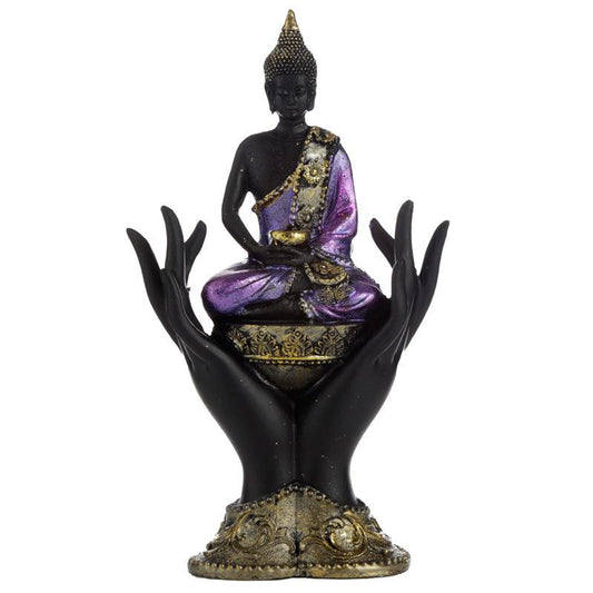 Decorative Purple, Gold & Black Thai Buddha - Sitting in Hand - DuvetDay.co.uk