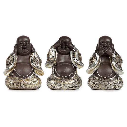 Decorative Set of 3 Chinese Buddha Figurines - Speak No See No Hear No Evil - DuvetDay.co.uk