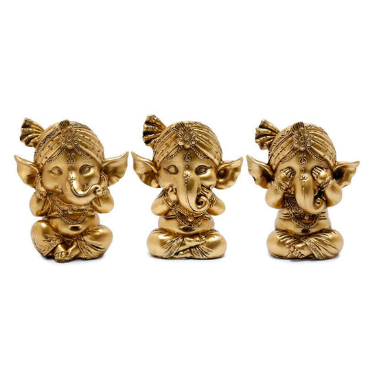 Decorative Set of 3 Ganesh Figurines - Speak No See No Hear No Evil - DuvetDay.co.uk