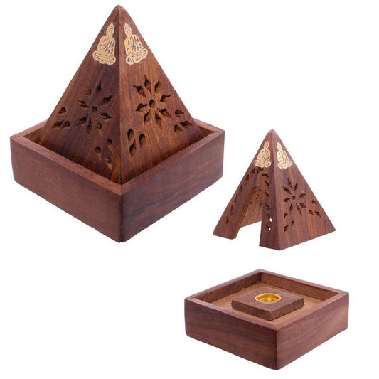 Decorative Sheehsam Wood Incense Cone Pyramid Box - DuvetDay.co.uk