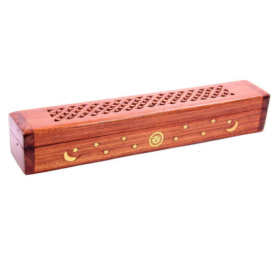 Decorative Sheesham Wood Box with Sun and Stars Design - DuvetDay.co.uk