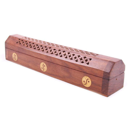 Decorative Sheesham Wood Box with Yin Yang Inlay - DuvetDay.co.uk
