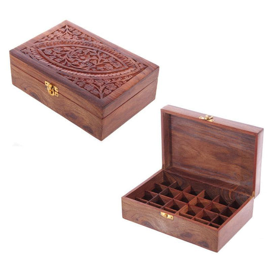 Decorative Sheesham Wood Carved Compartment Box Large - DuvetDay.co.uk