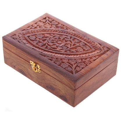 Decorative Sheesham Wood Carved Compartment Box Large - DuvetDay.co.uk