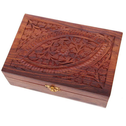 Decorative Sheesham Wood Carved Compartment Box Large - DuvetDay.co.uk