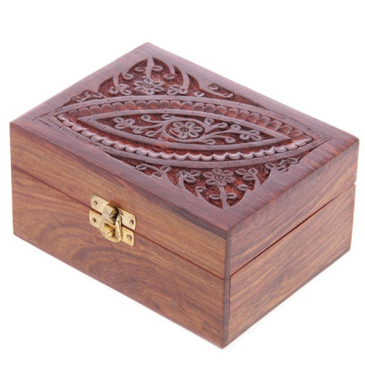 Decorative Sheesham Wood Carved Compartment Box Medium - DuvetDay.co.uk