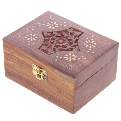 Decorative Sheesham Wood Floral Compartment Box Medium - DuvetDay.co.uk