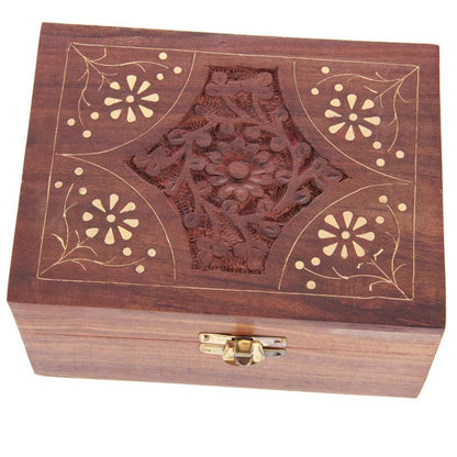Decorative Sheesham Wood Floral Compartment Box Medium - DuvetDay.co.uk