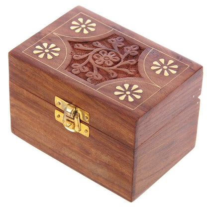 Decorative Sheesham Wood Floral Compartment Box Small - DuvetDay.co.uk