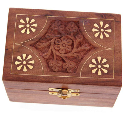 Decorative Sheesham Wood Floral Compartment Box Small - DuvetDay.co.uk