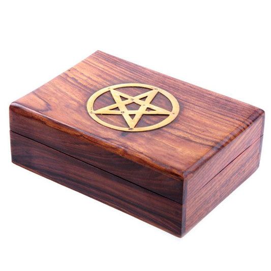 Decorative Sheesham Wood Pentagram 17.5cm Trinket Box - DuvetDay.co.uk