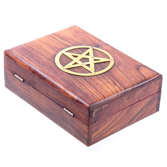 Decorative Sheesham Wood Pentagram 17.5cm Trinket Box - DuvetDay.co.uk