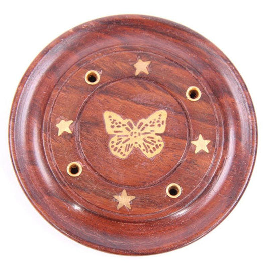 Decorative Sheesham Wood Round Butterflies Ash Catcher - DuvetDay.co.uk