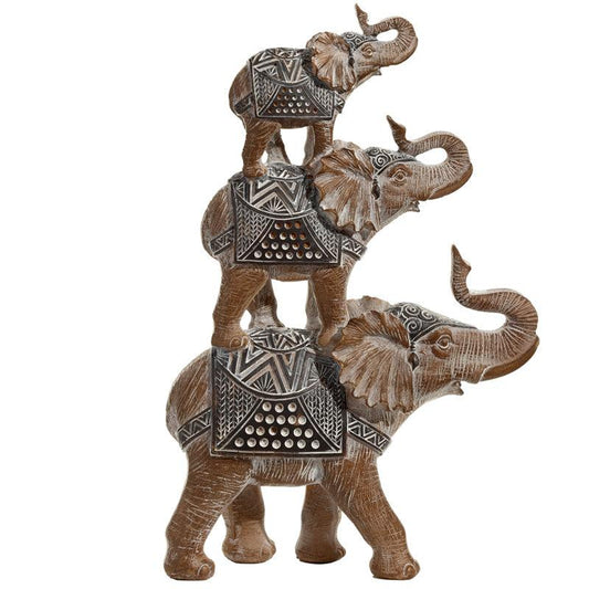 Decorative Stacked Elephant Wood Effect Figurine - DuvetDay.co.uk