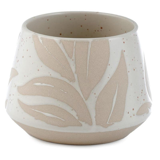 Decorative Stoneware Indoor Freestanding Planter/Small Plant Pot - Florens Hesperantha Cream Glaze Relief - DuvetDay.co.uk
