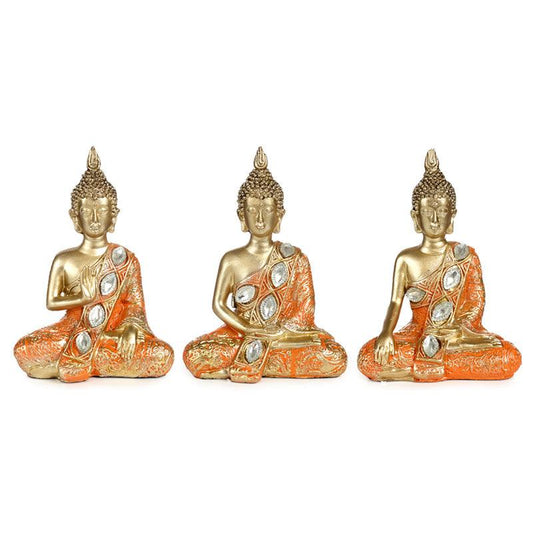 Decorative Thai Buddha Figurine - Gold & Orange Meditation - DuvetDay.co.uk