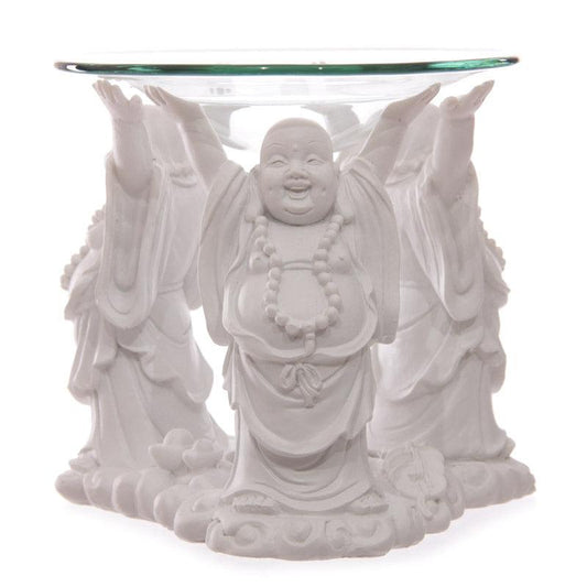 Decorative White Chinese Buddha Oil & Wax Burner with Glass Dish - DuvetDay.co.uk