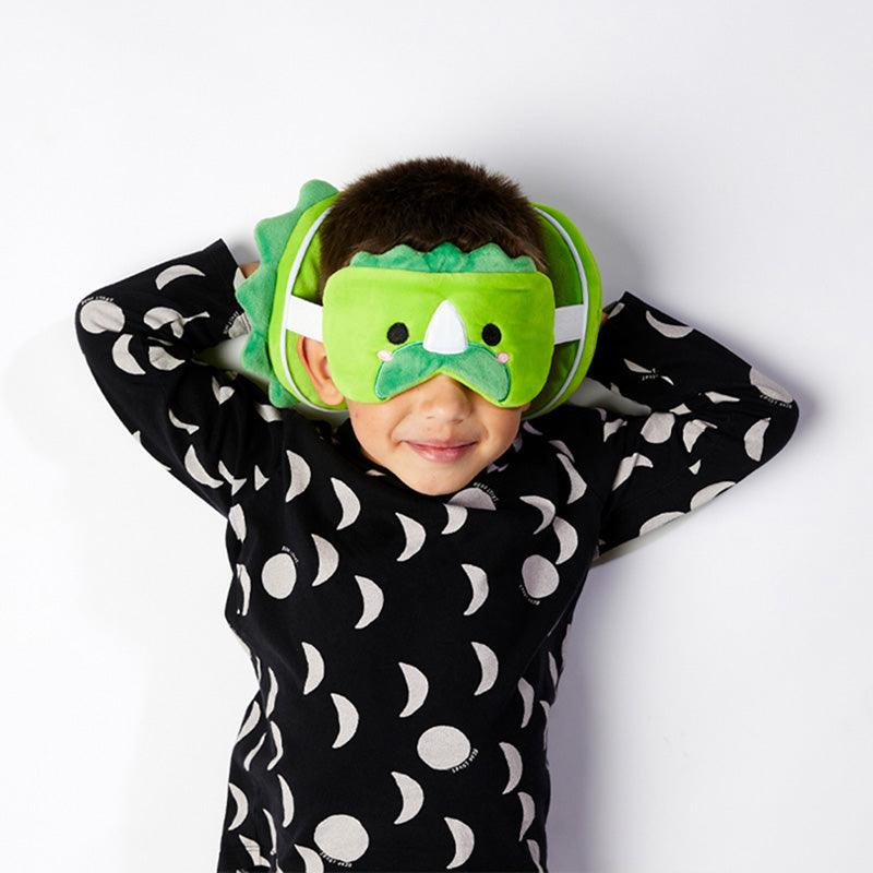 Dinosaur Relaxeazzz Plush Round Travel Pillow & Eye Mask Set - DuvetDay.co.uk