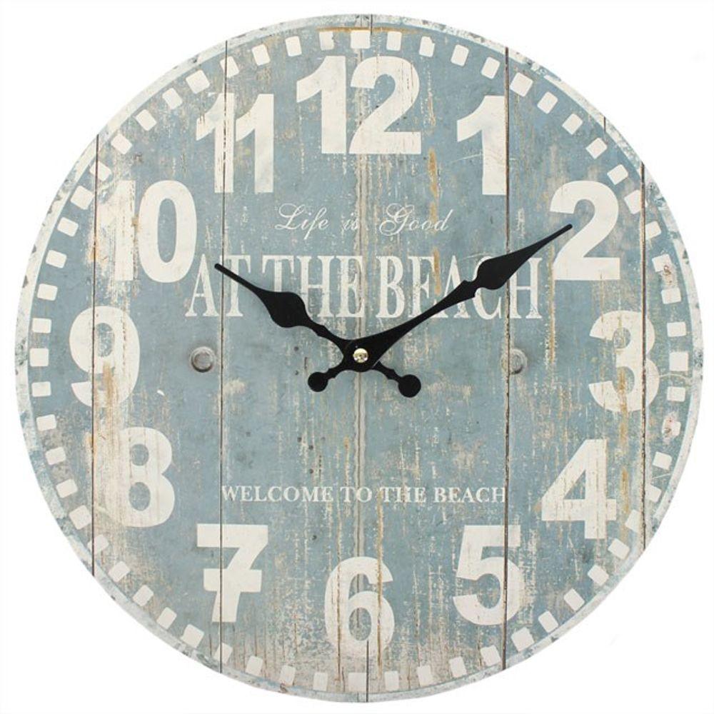 Distressed Look Blue Beach Wall Clock - DuvetDay.co.uk
