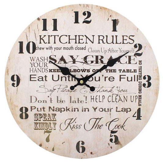 Distressed Look Kitchen Rules Wall Clock - DuvetDay.co.uk
