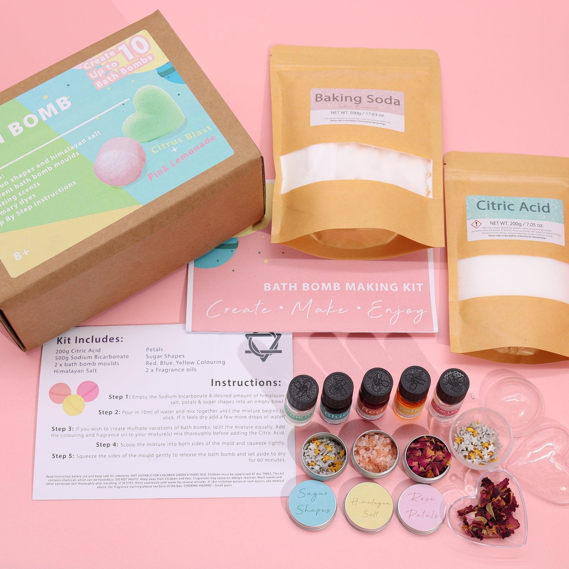 DIY Bath Bomb Kit - Pink Lemonade & Citrus Blast - DuvetDay.co.uk