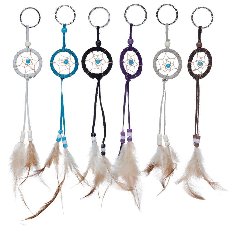 Dreamcatcher Keyring - Mini Feathers with Beads - DuvetDay.co.uk