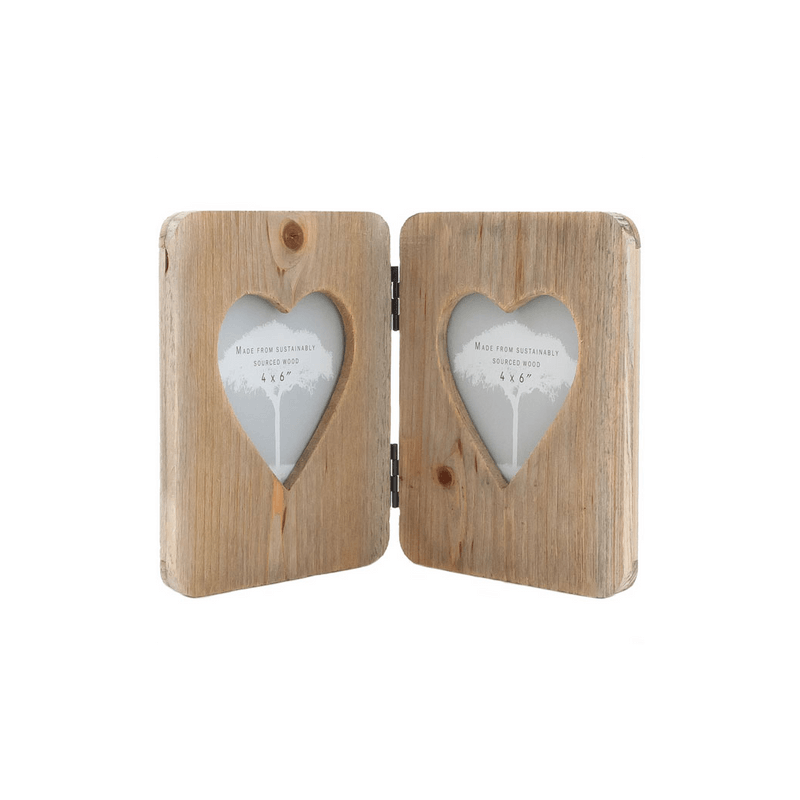 Driftwood Double Heart Photo Frame - DuvetDay.co.uk