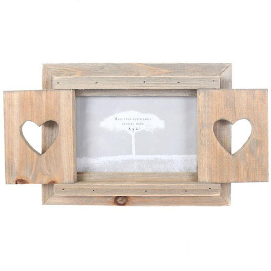 Driftwood Photo Frame With Heart Shutters - DuvetDay.co.uk