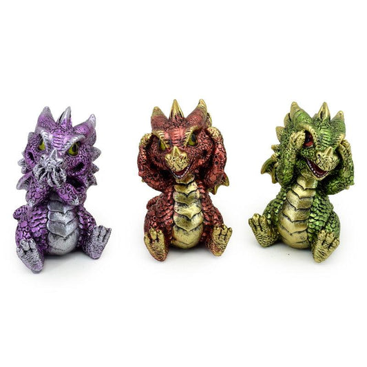 Elements Dragon Figurine Set of 3 - Hear No Speak No See No Evil - DuvetDay.co.uk