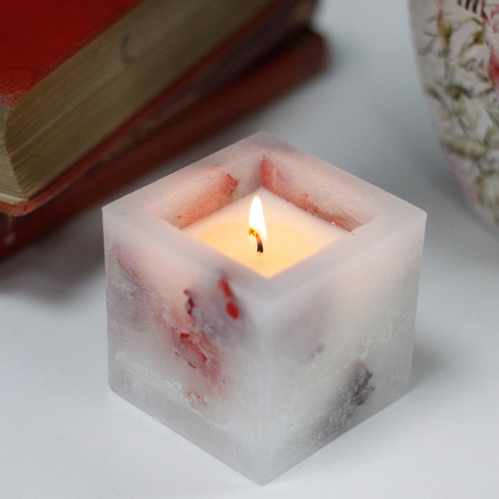 Enchanted Candle - Small Square Jar - Rose - DuvetDay.co.uk