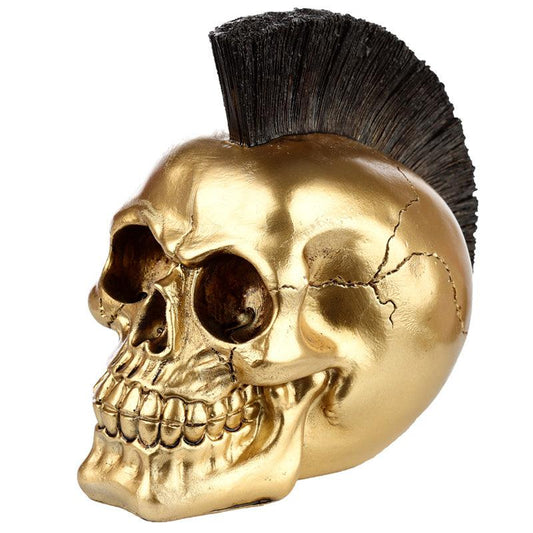 Fantasy Mohican Gold Punk Skull Ornament - DuvetDay.co.uk