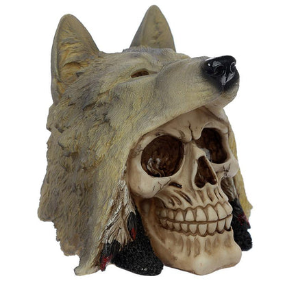 Fantasy Skull with Wolf Head Ornament - DuvetDay.co.uk