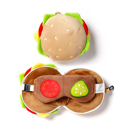 Fast Food Burger Relaxeazzz Plush Round Travel Pillow & Eye Mask Set - DuvetDay.co.uk