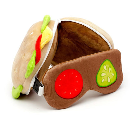 Fast Food Burger Relaxeazzz Plush Round Travel Pillow & Eye Mask Set - DuvetDay.co.uk