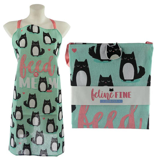Feed Me Meow Feline Fine Cat Poly Cotton Apron - DuvetDay.co.uk