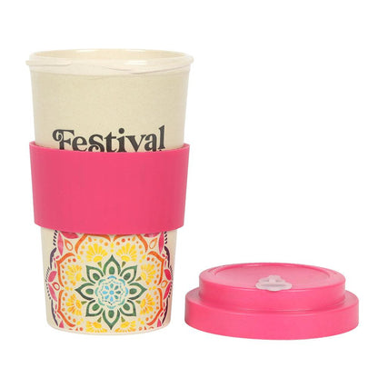 Festival Fuel Mandala Bamboo Eco Travel Mug - DuvetDay.co.uk