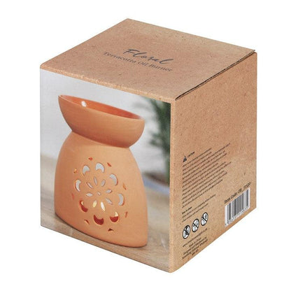 Floral Cutout Terracotta Effect Oil Burner - DuvetDay.co.uk