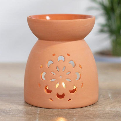 Floral Cutout Terracotta Effect Oil Burner - DuvetDay.co.uk