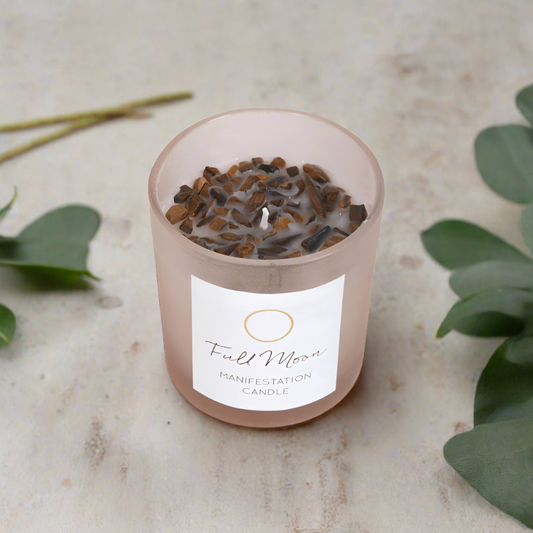 Full Moon Eucalyptus Manifestation Candle with Tiger's Eye
