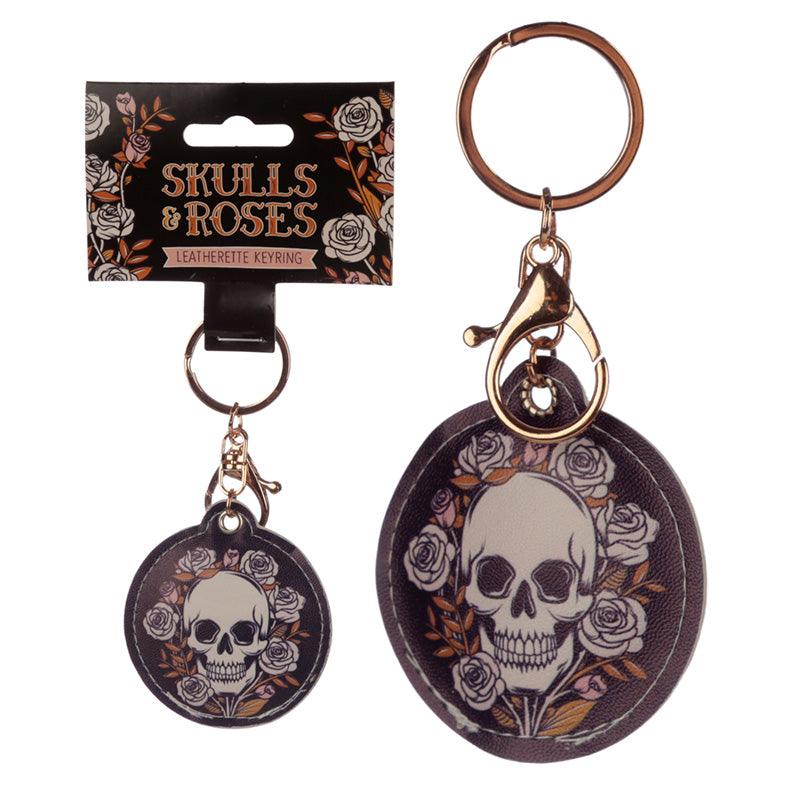 Fun Leatherette Skulls and Roses Keyring - DuvetDay.co.uk