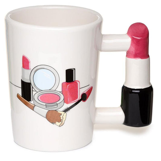 Fun Lipstick Shaped Handle Ceramic Mug - DuvetDay.co.uk
