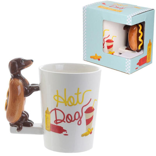 Fun Sausage Dog and Bun Shaped Handle Ceramic Mug - DuvetDay.co.uk