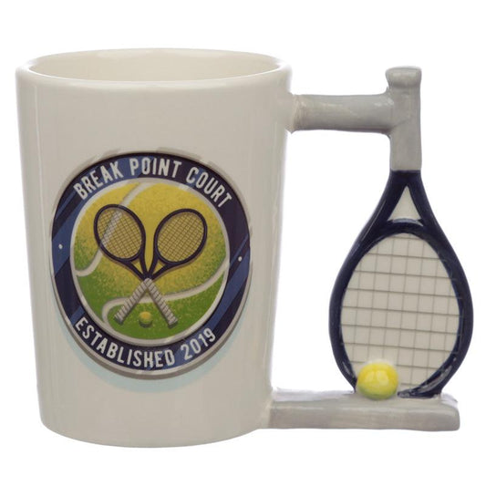 Fun Tennis Racket Shaped Handle Ceramic Mug - DuvetDay.co.uk