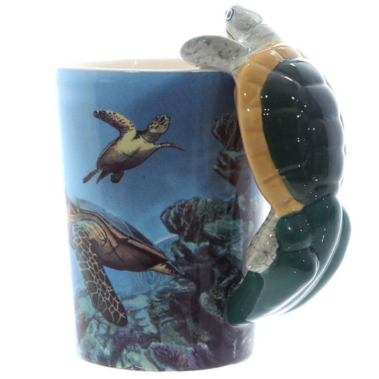 Fun Underwater Design Shaped Handle Turtle Mug - DuvetDay.co.uk