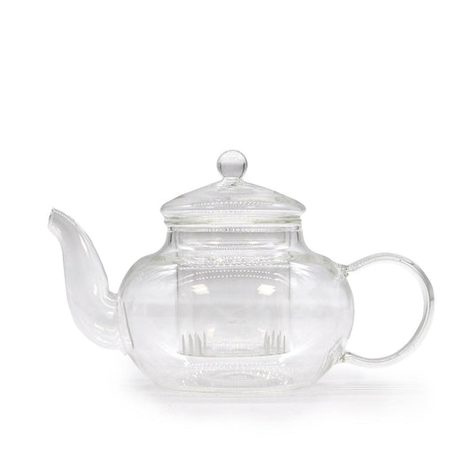 Glass Infuser Teapot - Round Pearl - 400ml - DuvetDay.co.uk
