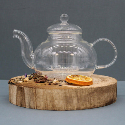 Glass Infuser Teapot - Round Pearl - 800ml - DuvetDay.co.uk