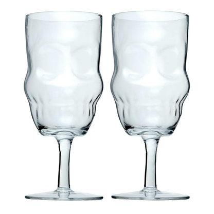 Glass Skull Head Shaped Set of 2 Wine Glasses - DuvetDay.co.uk