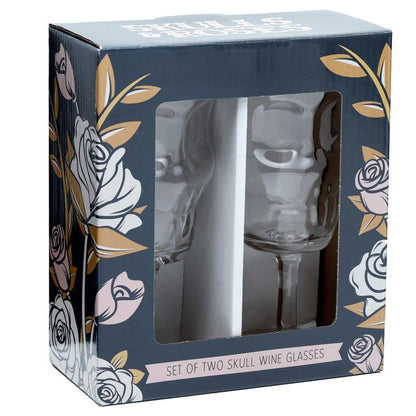 Glass Skull Head Shaped Set of 2 Wine Glasses - DuvetDay.co.uk